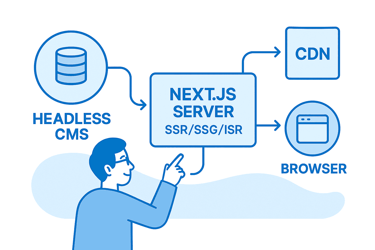 Uproszczony diagram architektury aplikacji Next.js z Headless CMS